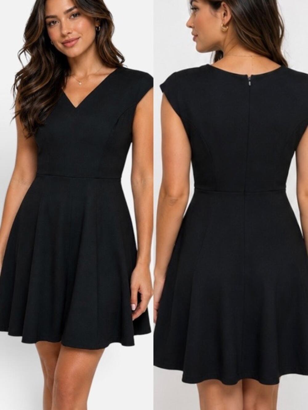NWT White House Black Market Black Ponte Fit & Flare Dress Pockets Size 6